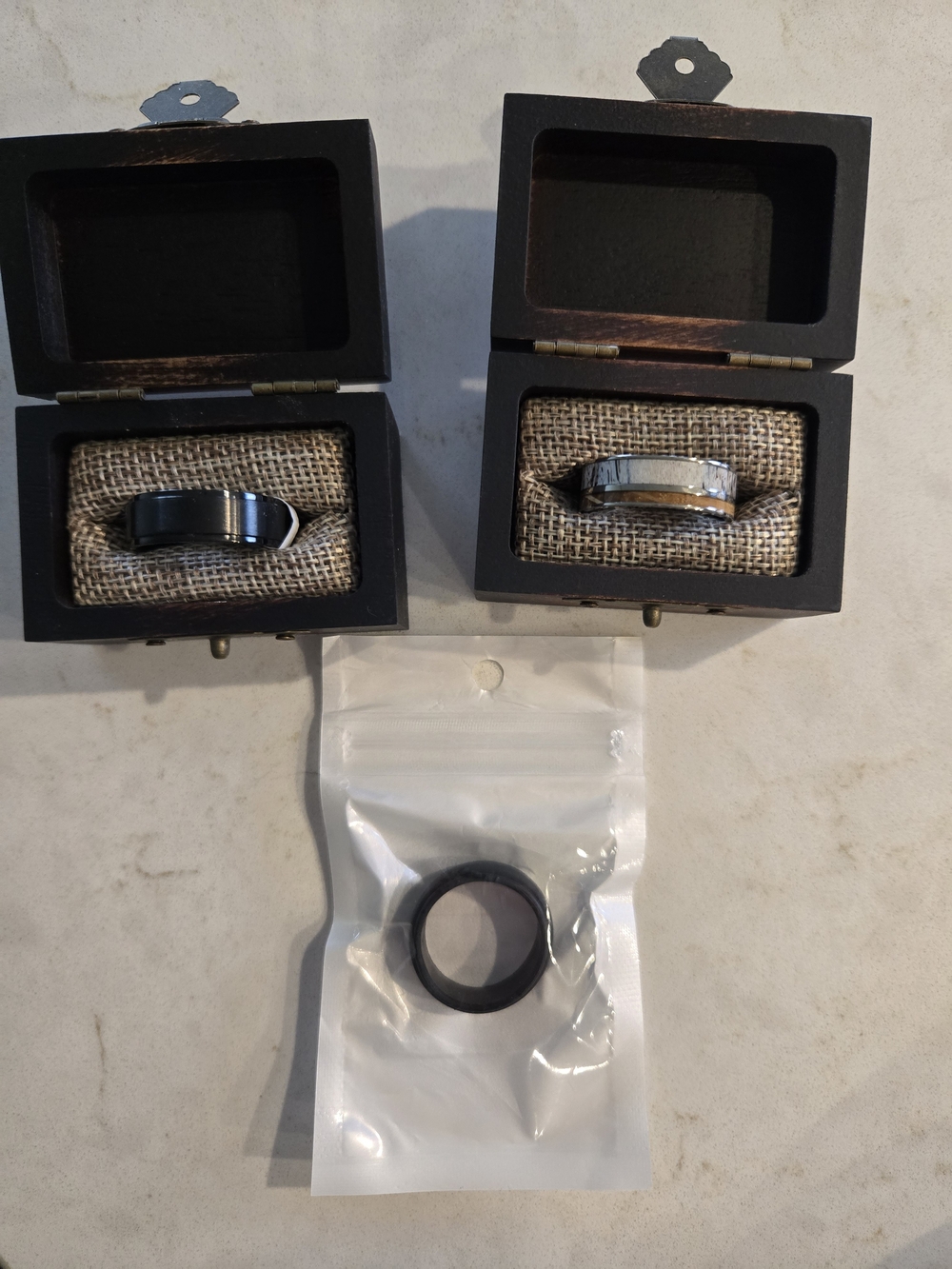 Men's Black and Silver Stainless Steel Spinner Rings - Set of 2